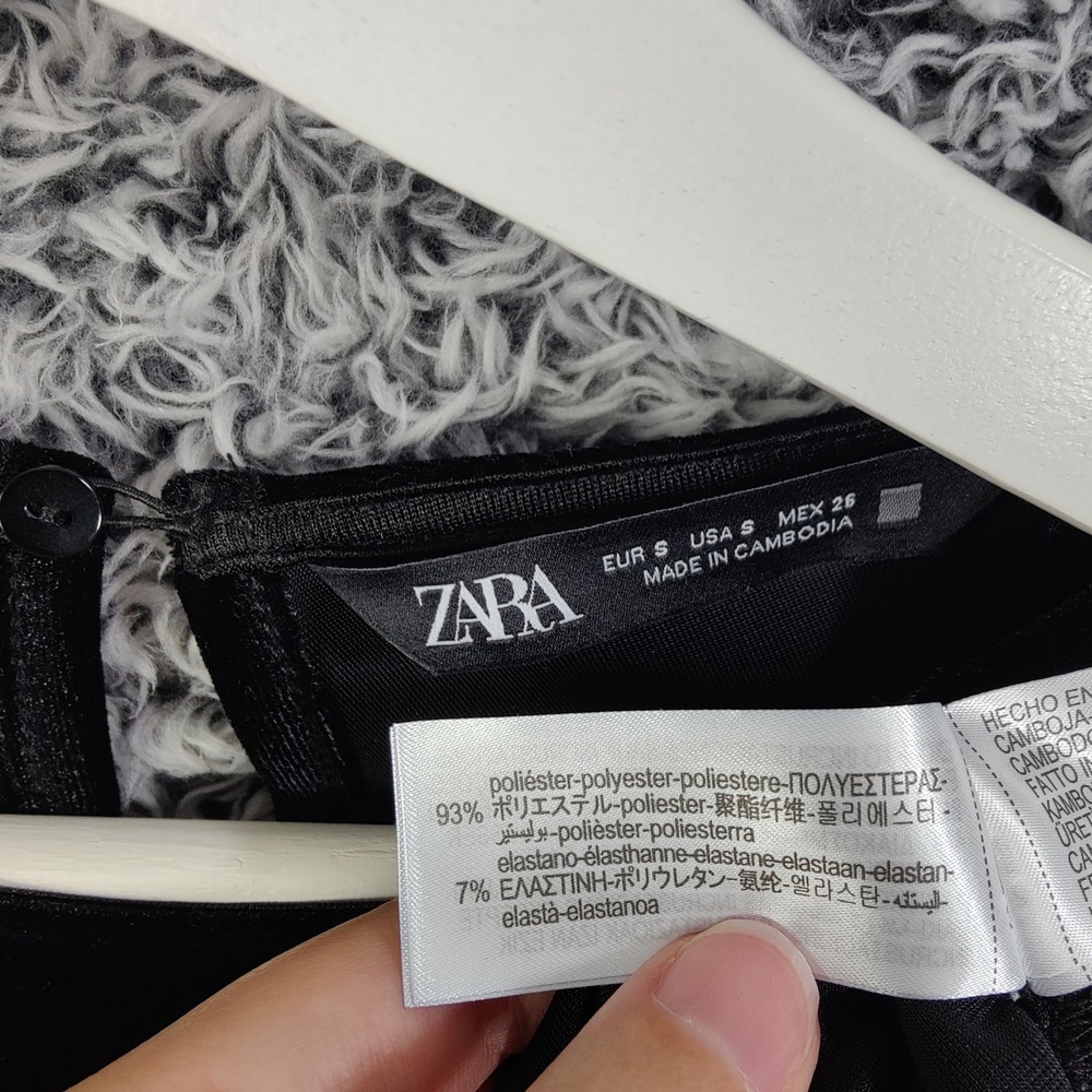 Zara Black Velvet Long Sleeve Mini Dress Womens Small Rhinestone Cutout Baddie - Picture 8 of 12